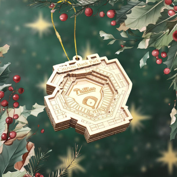 Philadelphia Baseball Stadium 3D Ornament - Laser Cut - Wooden - Christmas