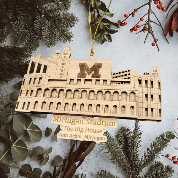 The Big House College Football DETAILED Stadium 3D Ornament - Michigan - Laser Cut - Wooden - Christmas