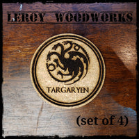 GOT House Targaryen Cork Coasters, Game of Thrones, Laser Engraved, Custom, Man Cave, Personalized, Beer (set of 4)