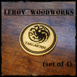GOT House Targaryen Cork Coasters, Game of Thrones, Laser Engraved, Custom, Man Cave, Personalized, Beer (set of 4)