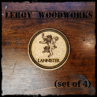 GOT House Lannister Cork Coasters, Game of Thrones, Laser Engraved, Custom, Man Cave, Personalized, Beer (set of 4)