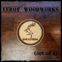 GOT House Baratheon Cork Coasters, Game of Thrones, Laser Engraved, Custom, Man Cave, Personalized, Beer (set of 4)