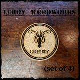 GOT House Greyjoy Cork Coasters, Game of Thrones, Laser Engraved, Custom, Man Cave, Personalized, Beer (set of 4)