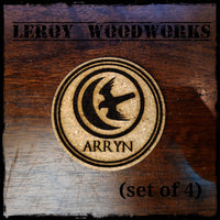 GOT House Arryn Cork Coasters, Game of Thrones, Laser Engraved, Custom, Man Cave, Personalized, Beer (set of 4)