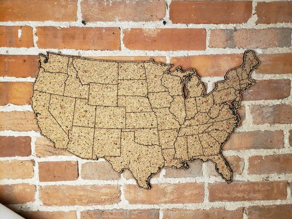 24" USA Cork Map - Push Pin Map - Tack Board - Cork Board - FREE SHIPPING