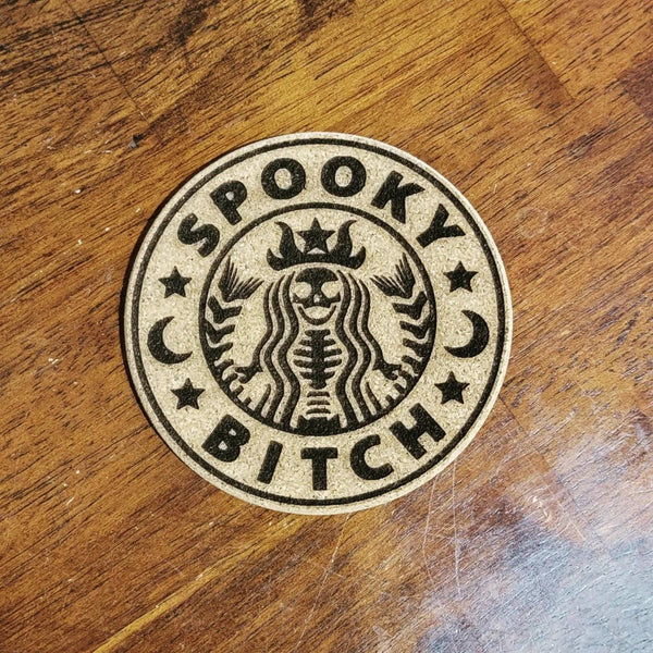 Spooky Bitch - Starbucks - laser engraved - cork coaster - set of 4