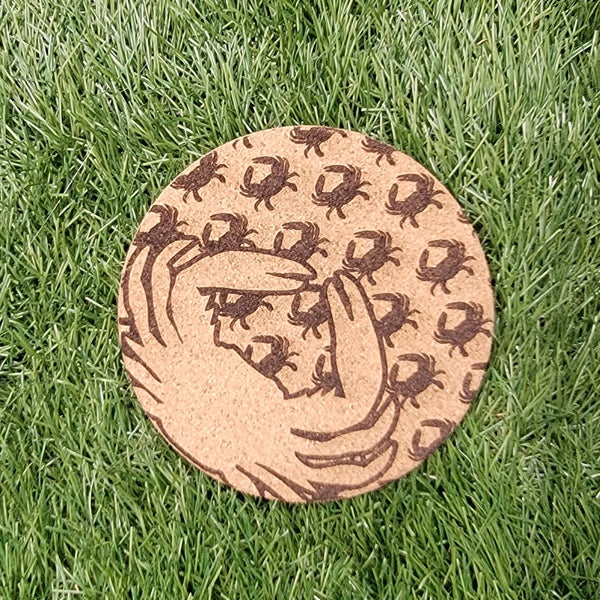 Large Crab With Crab Pattern Cork Coasters, Nautical, Laser Engraved, Custom, Personalized, Beer (set of 4)