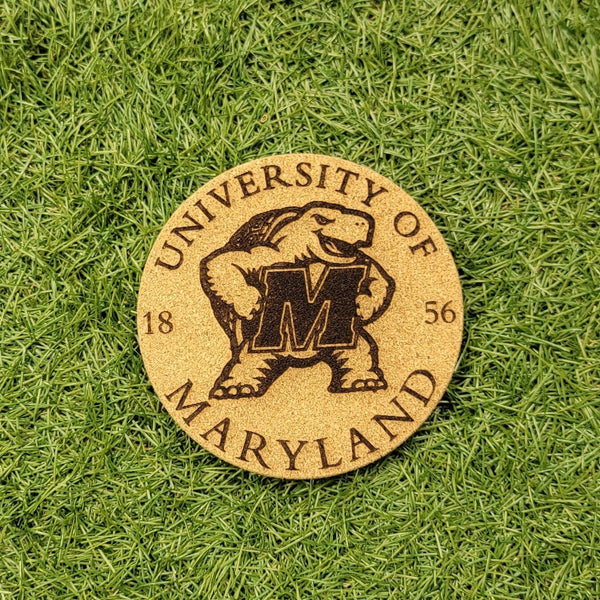 University of Maryland Terrapin Cork Coasters, Laser Engraved, Custom, Man Cave, Personalized, Beer (set of 4)