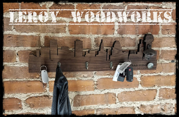 Baltimore Skyline - Maryland - Magnetic Key Hanger - Wood - Cityscape - Key Rack - Bottle opener - Coat Rack - Knife Rack - Knife Holder